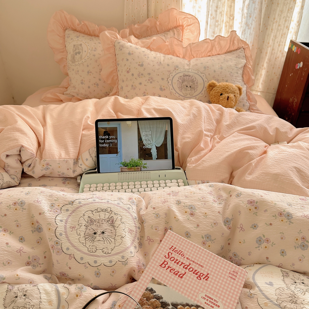 91家纺网 家纺一手货源 找家纺 （总）美乐迪家纺 2026新款法式云感双层纱花边四件套