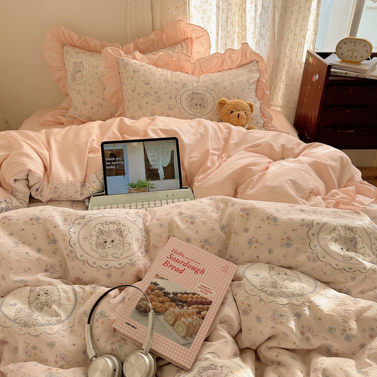 91家纺网 家纺一手货源 找家纺 （总）美乐迪家纺 2026新款法式云感双层纱花边四件套