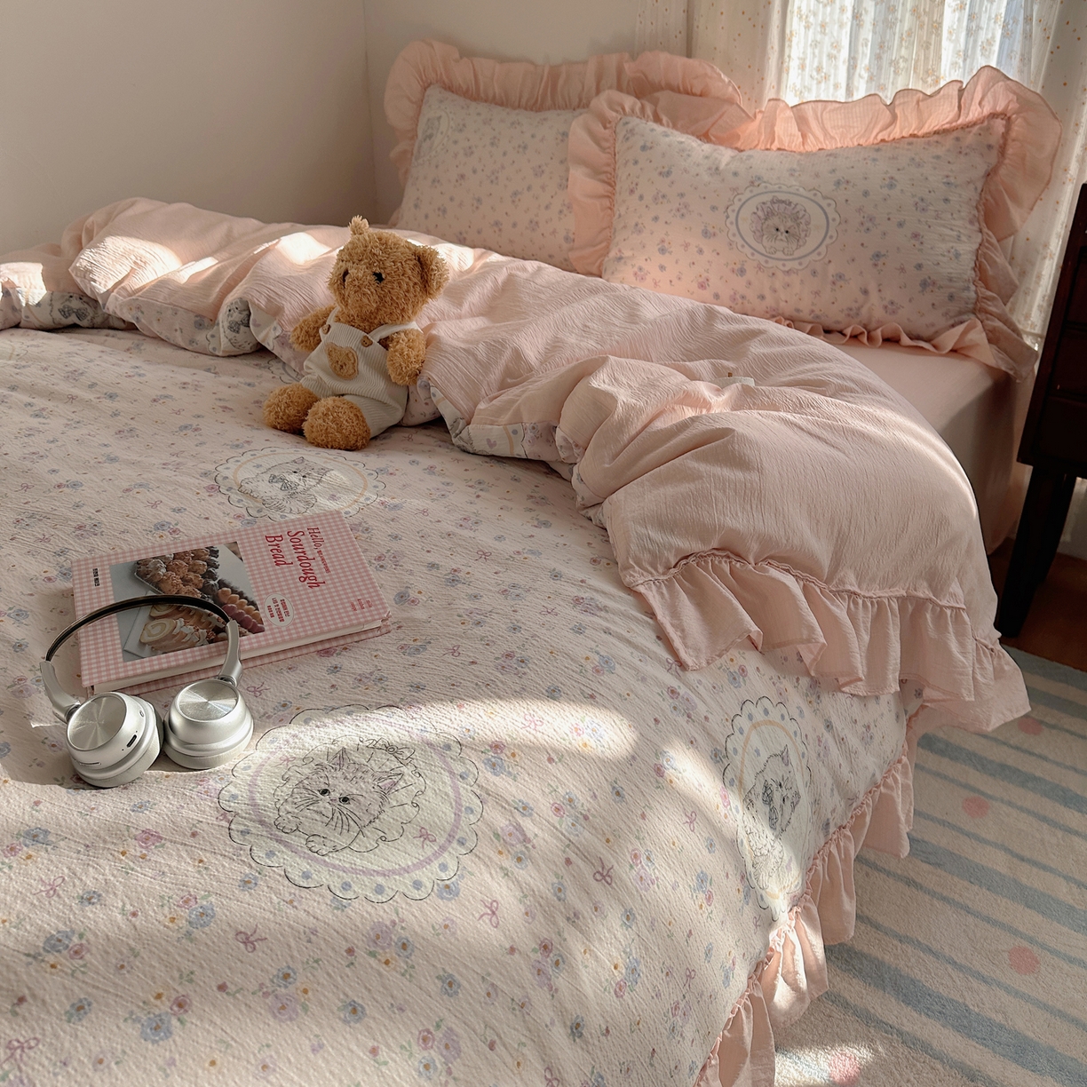 91家纺网 家纺一手货源 找家纺 （总）美乐迪家纺 2026新款法式云感双层纱花边四件套