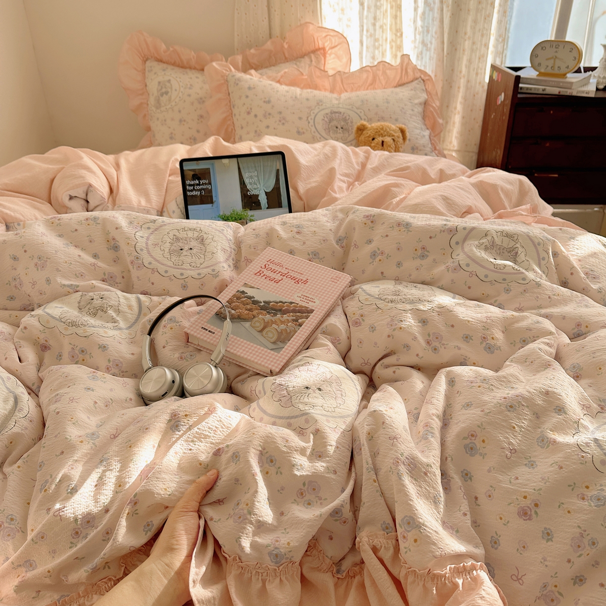 91家纺网 家纺一手货源 找家纺 （总）美乐迪家纺 2026新款法式云感双层纱花边四件套