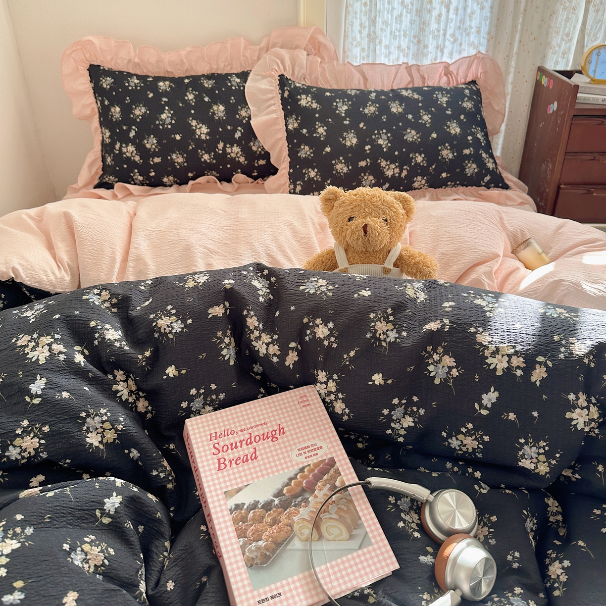 91家纺网 家纺一手货源 找家纺 美乐迪家纺 2026新款法式云感双层纱花边四件套 花仙子