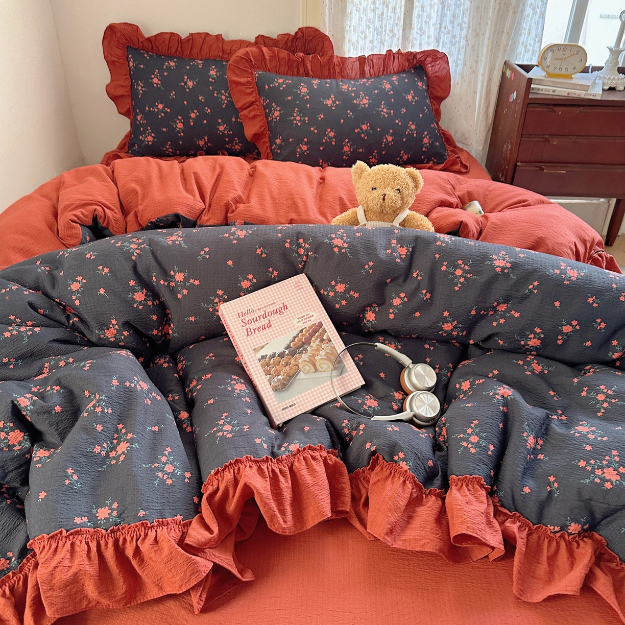 美乐迪家纺 2026新款法式云感双层纱花边四件套 浪漫小花