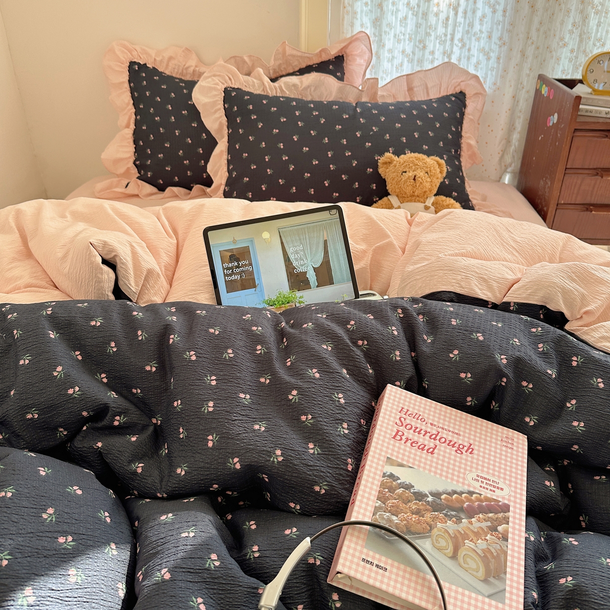 91家纺网 家纺一手货源 找家纺 美乐迪家纺 2026新款法式云感双层纱花边四件套 迷你小花