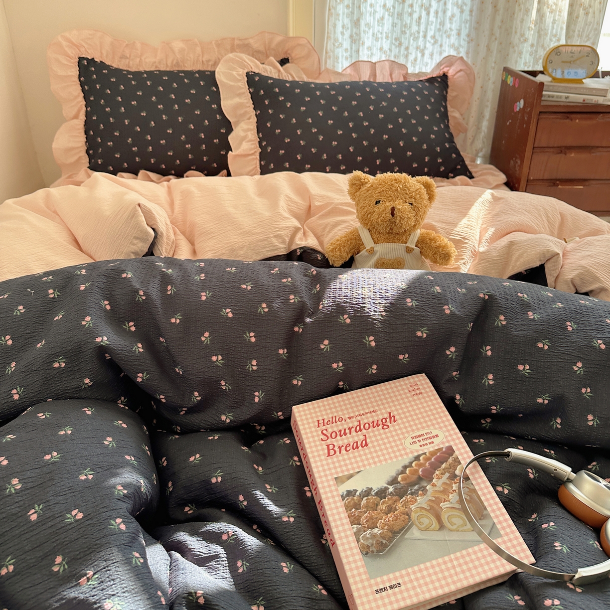 91家纺网 家纺一手货源 找家纺 美乐迪家纺 2026新款法式云感双层纱花边四件套 迷你小花