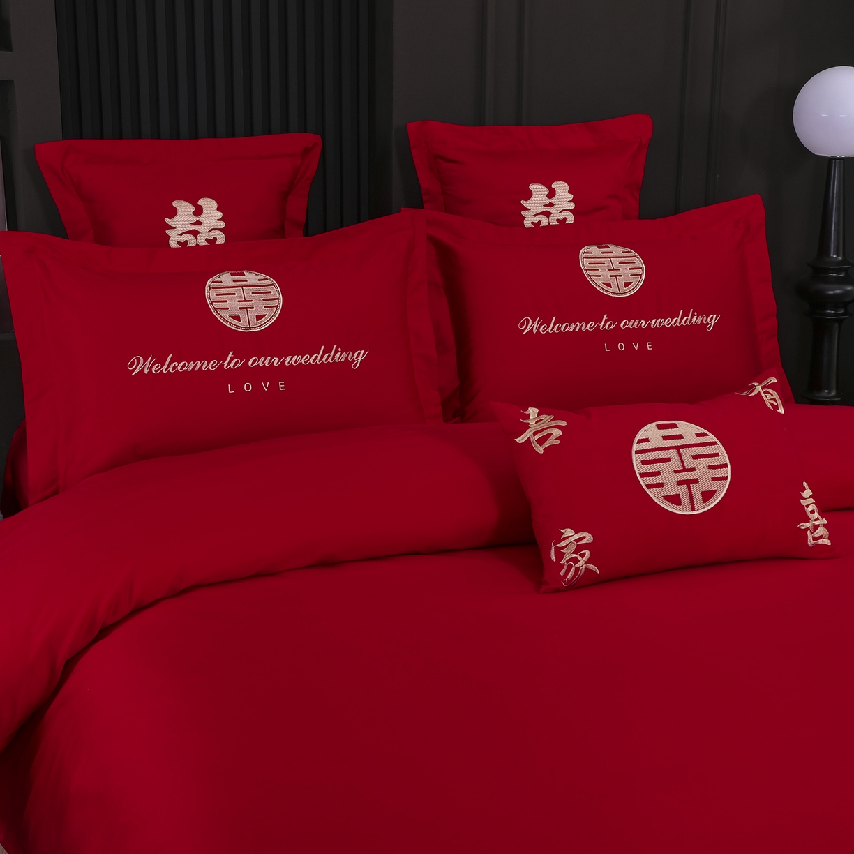 91家纺网 家纺一手货源 找家纺 浩情国际婚庆供货中心 2026新款100%全棉长绒棉纯棉婚庆四件套结婚刺绣六件套多件套长期供货 喜欢你