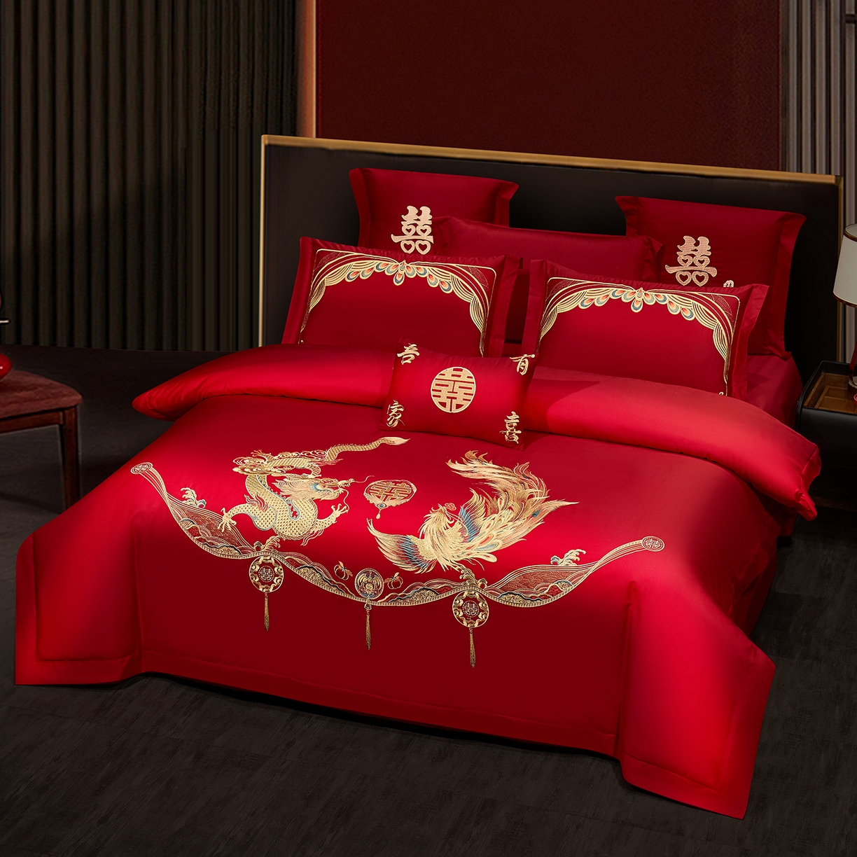 91家纺网 家纺一手货源 找家纺 浩情国际婚庆供货中心 2026新款100%全棉长绒棉纯棉婚庆四件套结婚刺绣六件套多件套长期供货 金龙彩凤