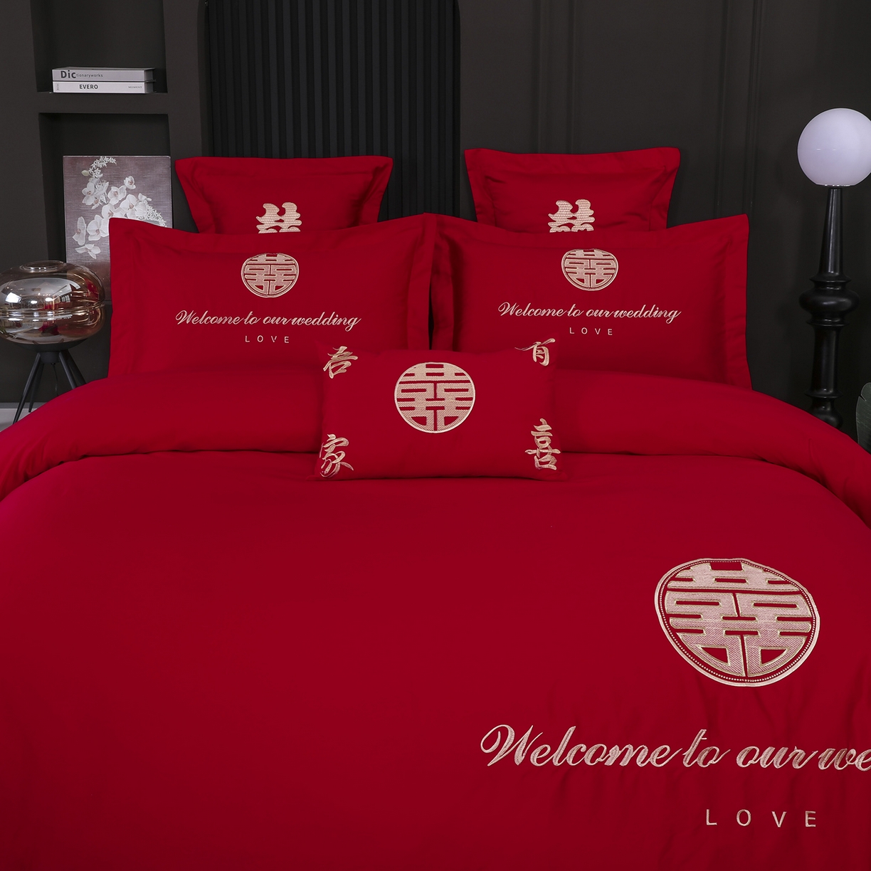 91家纺网 家纺一手货源 找家纺 浩情国际婚庆供货中心 2026新款100%全棉长绒棉纯棉婚庆四件套结婚刺绣六件套多件套长期供货 喜欢你