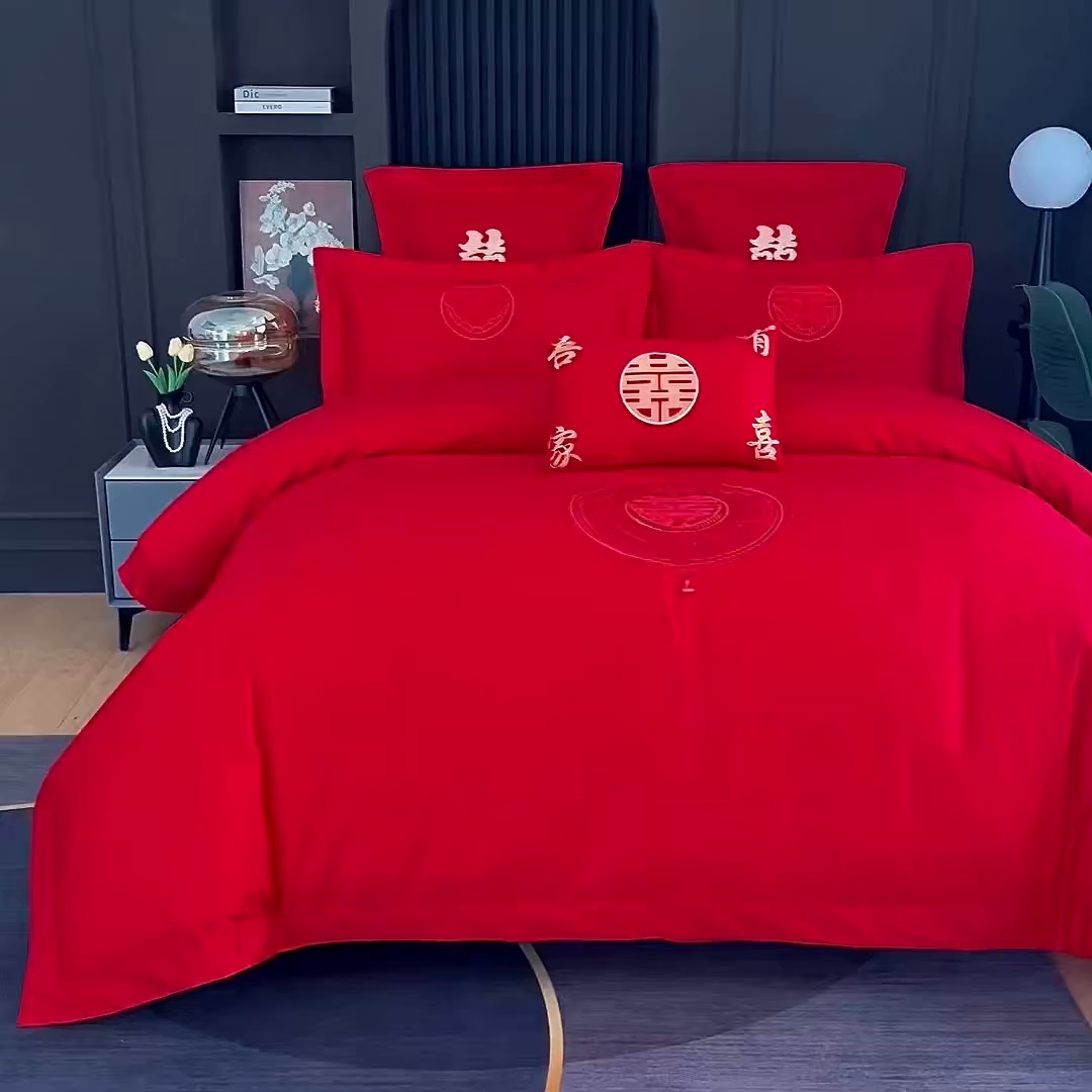 91家纺网 家纺一手货源 找家纺 浩情国际婚庆供货中心 2026新款100%全棉长绒棉纯棉婚庆四件套结婚刺绣六件套多件套长期供货 盛世繁华