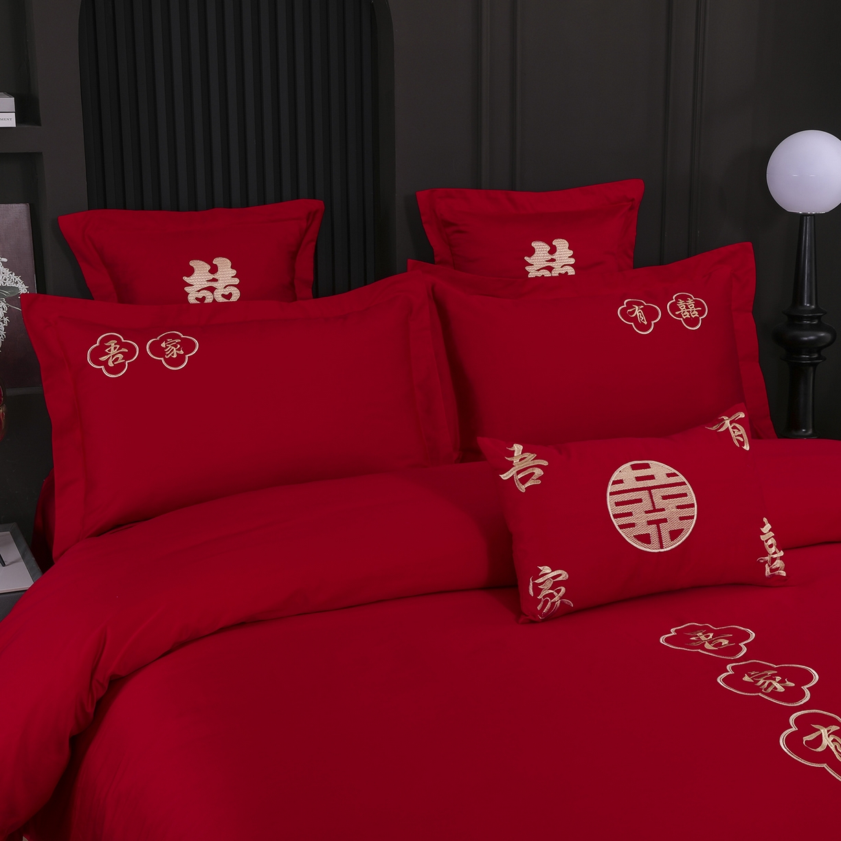 91家纺网 家纺一手货源 找家纺 浩情国际婚庆供货中心 2026新款100%全棉长绒棉纯棉婚庆四件套结婚刺绣六件套多件套长期供货 吾家有喜