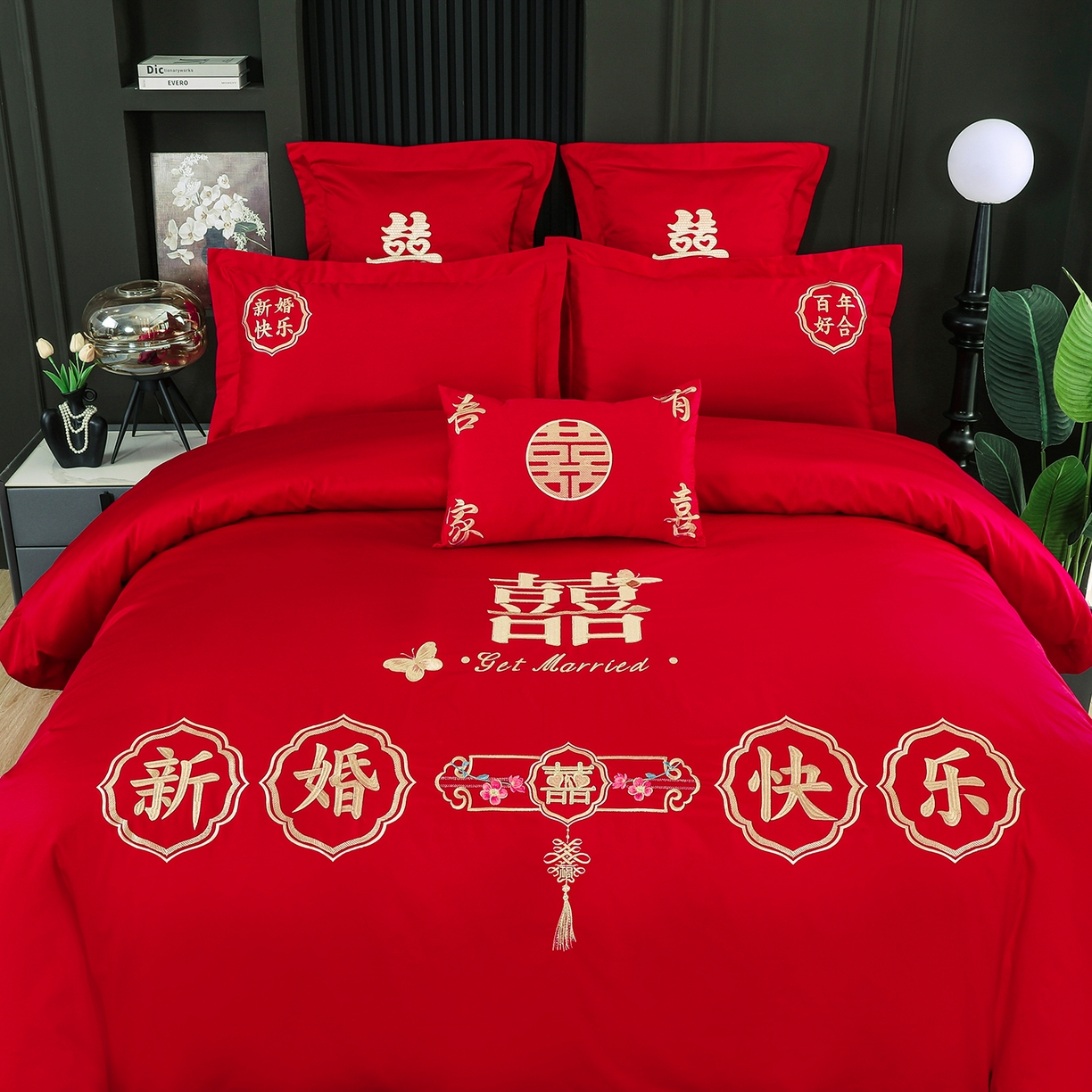 91家纺网 家纺一手货源 找家纺 浩情国际婚庆供货中心 2026新款100%全棉长绒棉纯棉婚庆四件套结婚刺绣六件套多件套长期供货 新婚快乐