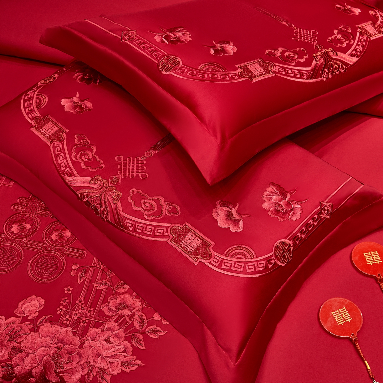 91家纺网 家纺一手货源 找家纺 浩情国际婚庆供货中心 2026新款100%全棉长绒棉纯棉婚庆四件套结婚刺绣六件套多件套长期供货 十里红妆