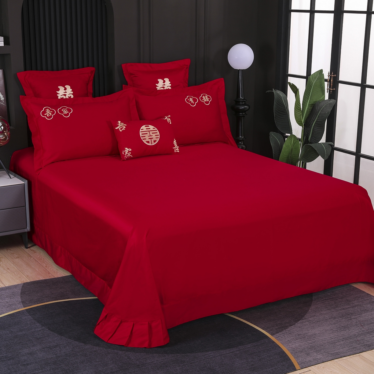 91家纺网 家纺一手货源 找家纺 浩情国际婚庆供货中心 2026新款100%全棉长绒棉纯棉婚庆四件套结婚刺绣六件套多件套长期供货 吾家有喜