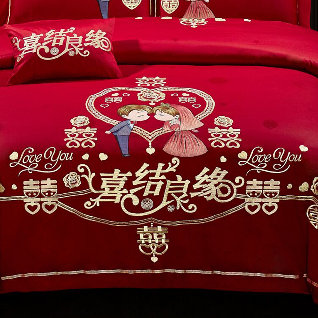 91家纺网 家纺一手货源 找家纺 浩情国际婚庆供货中心 2026新款100%全棉长绒棉纯棉婚庆四件套结婚刺绣六件套多件套长期供货 喜结连理