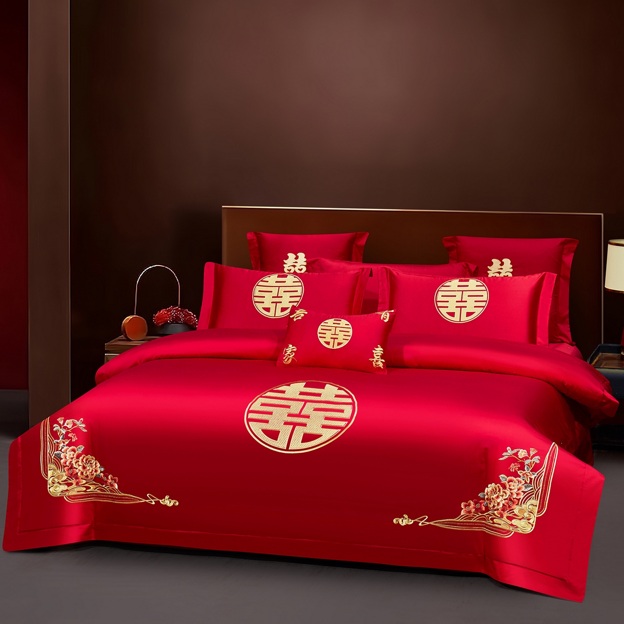 91家纺网 家纺一手货源 找家纺 浩情国际婚庆供货中心 2026新款100%全棉长绒棉纯棉婚庆四件套结婚刺绣六件套多件套长期供货 浪漫囍事-金