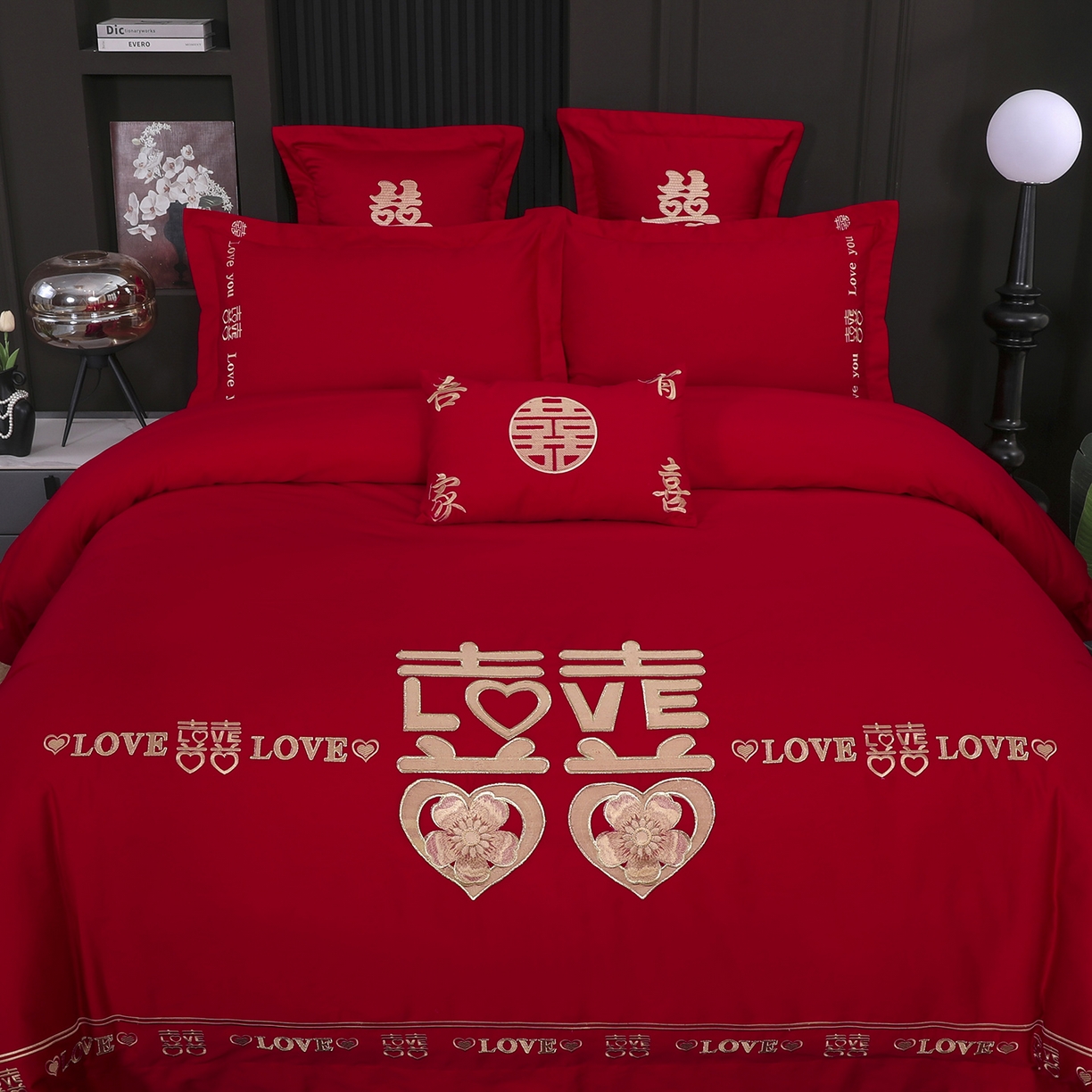 91家纺网 家纺一手货源 找家纺 浩情国际婚庆供货中心 2026新款100%全棉长绒棉纯棉婚庆四件套结婚刺绣六件套多件套长期供货 一生一世