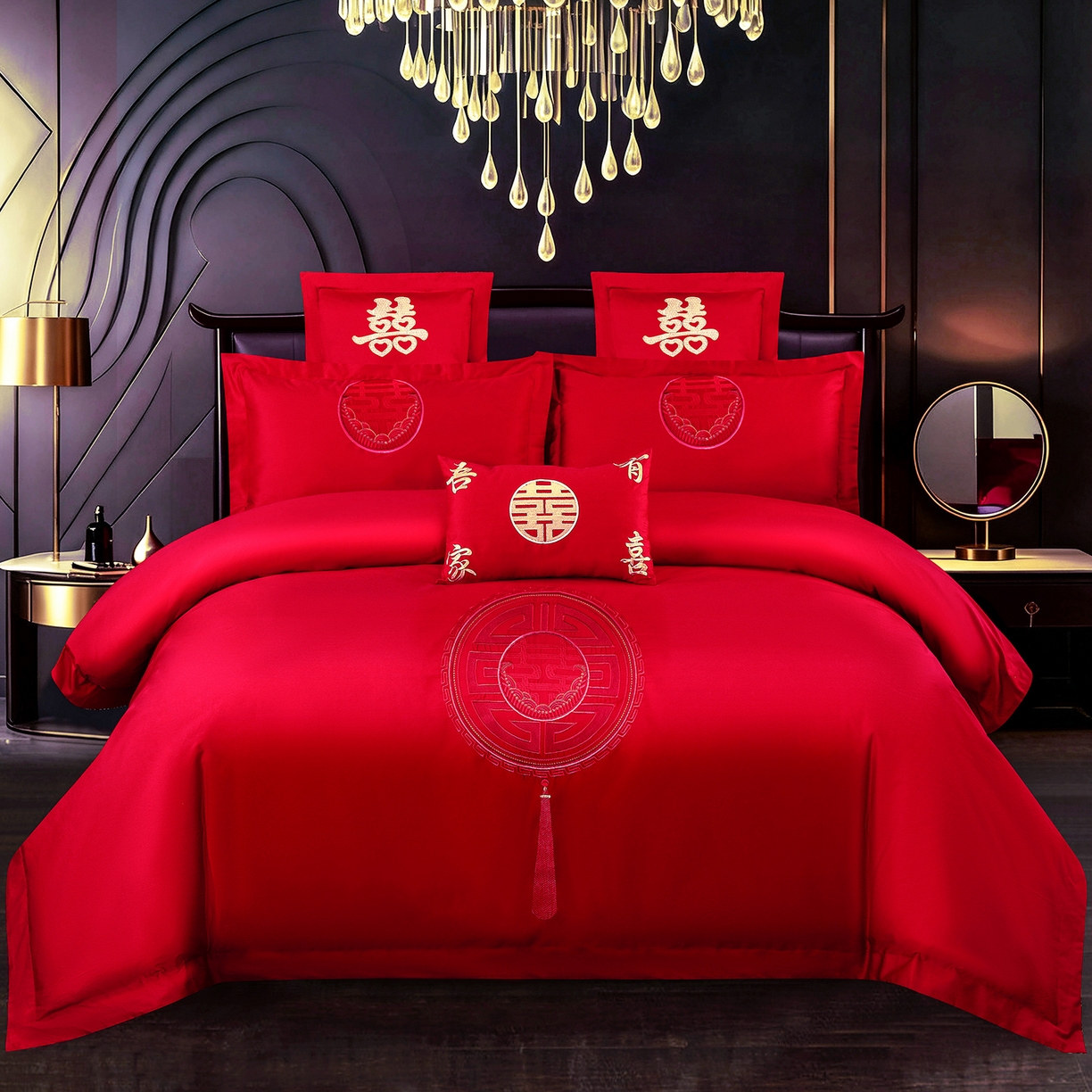 91家纺网 家纺一手货源 找家纺 （总）浩情国际婚庆供货中心 2026新款100%全棉长绒棉纯棉婚庆四件套结婚刺绣六件套多件套长期供货