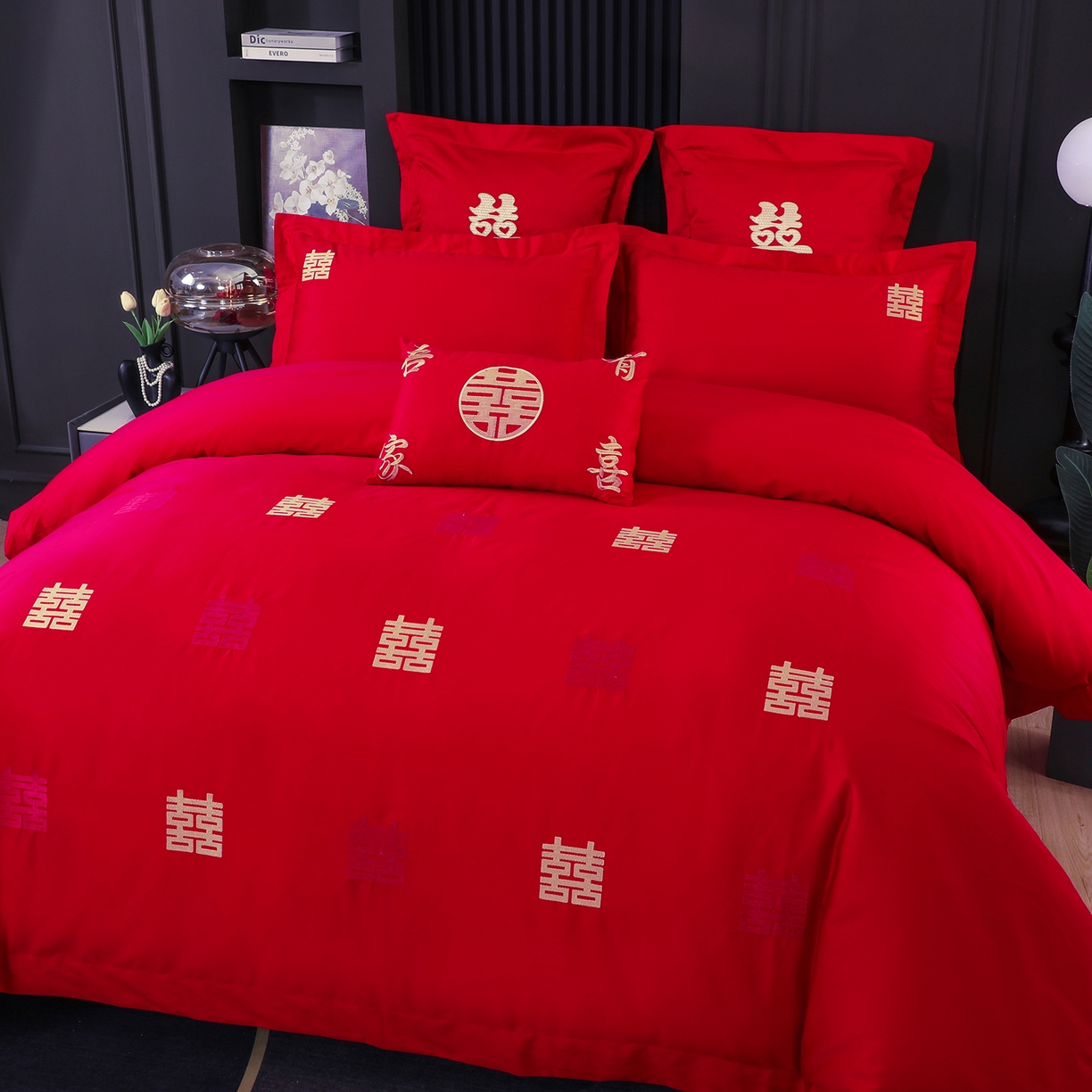 91家纺网 家纺一手货源 找家纺 浩情国际婚庆供货中心 2026新款100%全棉长绒棉纯棉婚庆四件套结婚刺绣六件套多件套长期供货 喜上加喜