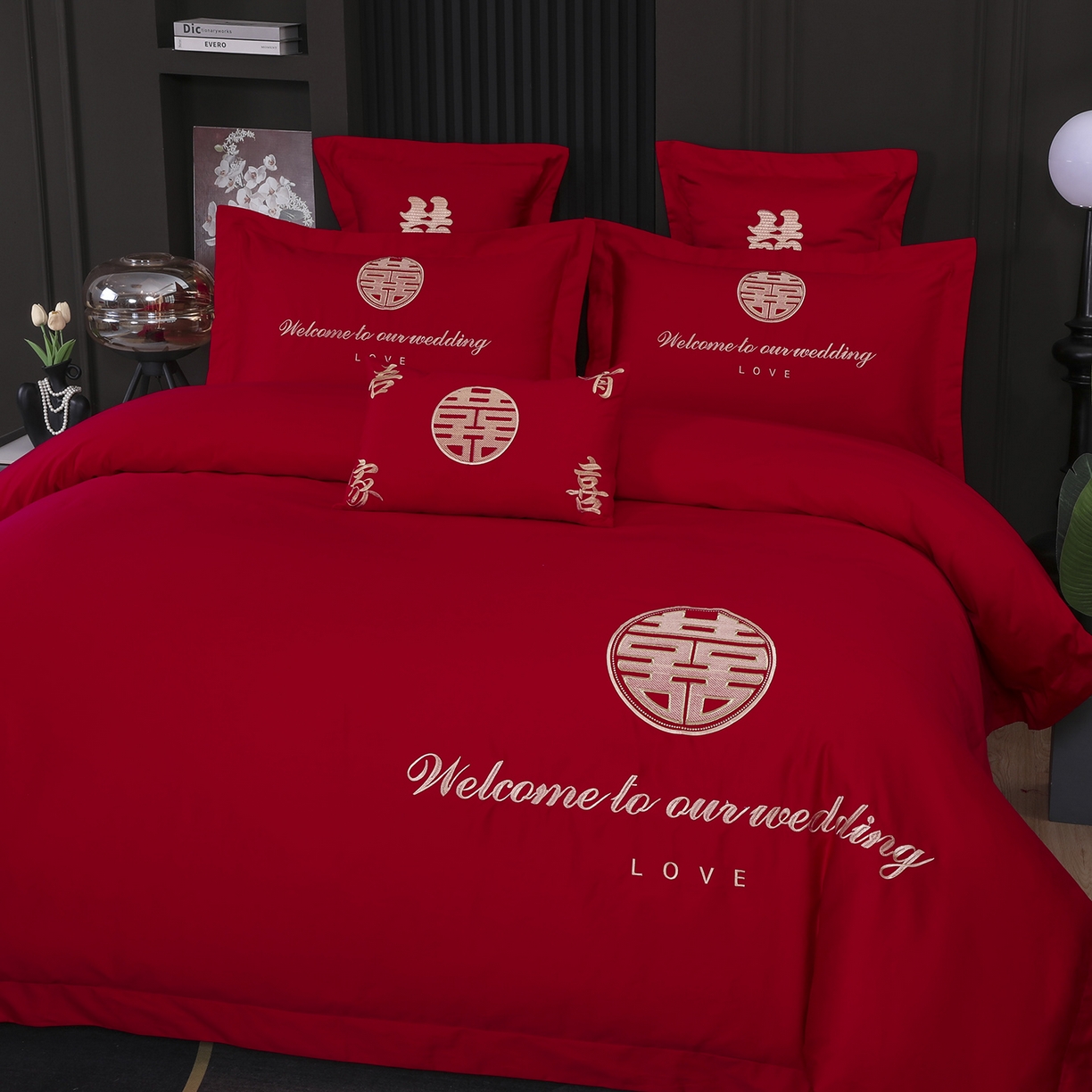 91家纺网 家纺一手货源 找家纺 浩情国际婚庆供货中心 2026新款100%全棉长绒棉纯棉婚庆四件套结婚刺绣六件套多件套长期供货 喜欢你