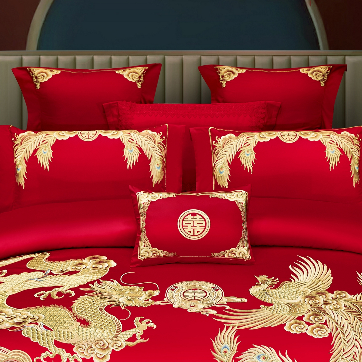 91家纺网 家纺一手货源 找家纺 浩情国际婚庆供货中心 2026新款100%全棉长绒棉纯棉婚庆四件套结婚刺绣六件套多件套长期供货 龙祥凤瑞