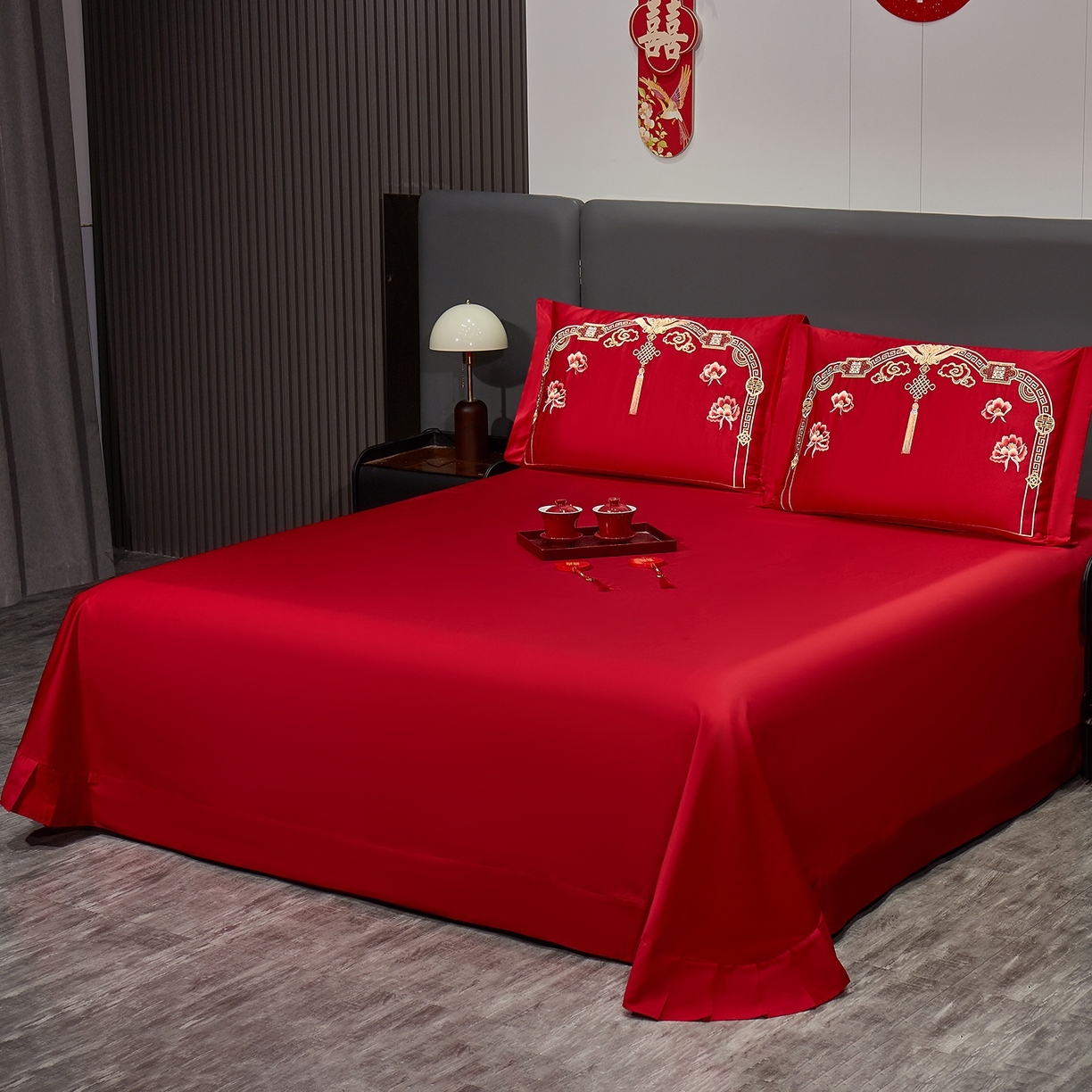 91家纺网 家纺一手货源 找家纺 浩情国际婚庆供货中心 2026新款100%全棉长绒棉纯棉婚庆四件套结婚刺绣六件套多件套长期供货 家有囍事-金