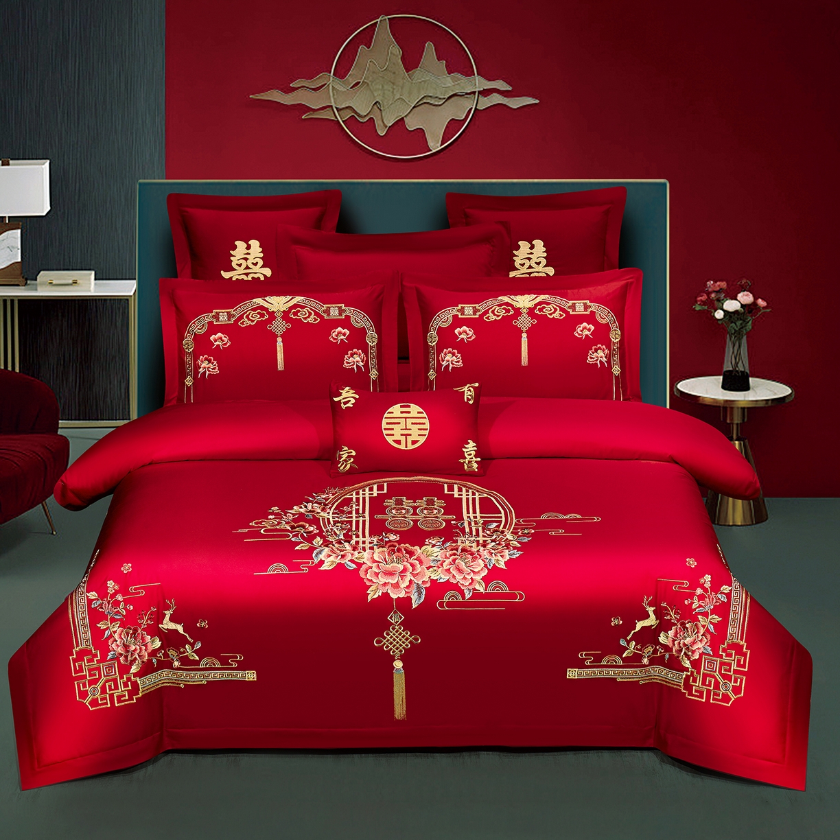 91家纺网 家纺一手货源 找家纺 （总）浩情国际婚庆供货中心 2026新款100%全棉长绒棉纯棉婚庆四件套结婚刺绣六件套多件套长期供货