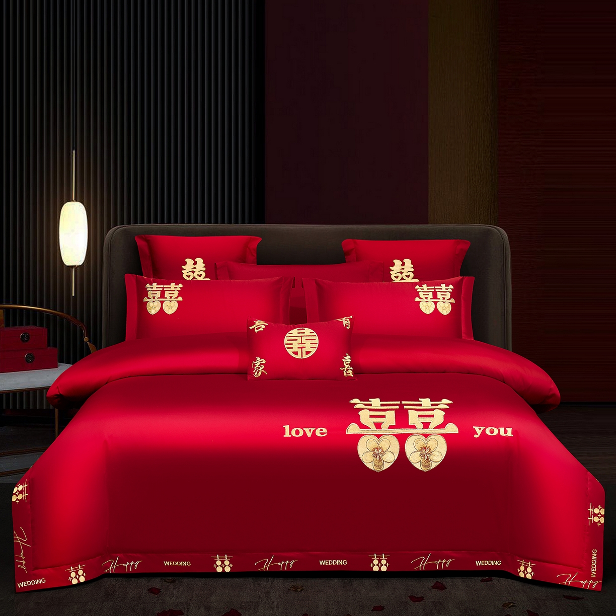 91家纺网 家纺一手货源 找家纺 浩情国际婚庆供货中心 2026新款100%全棉长绒棉纯棉婚庆四件套结婚刺绣六件套多件套长期供货 囍乐