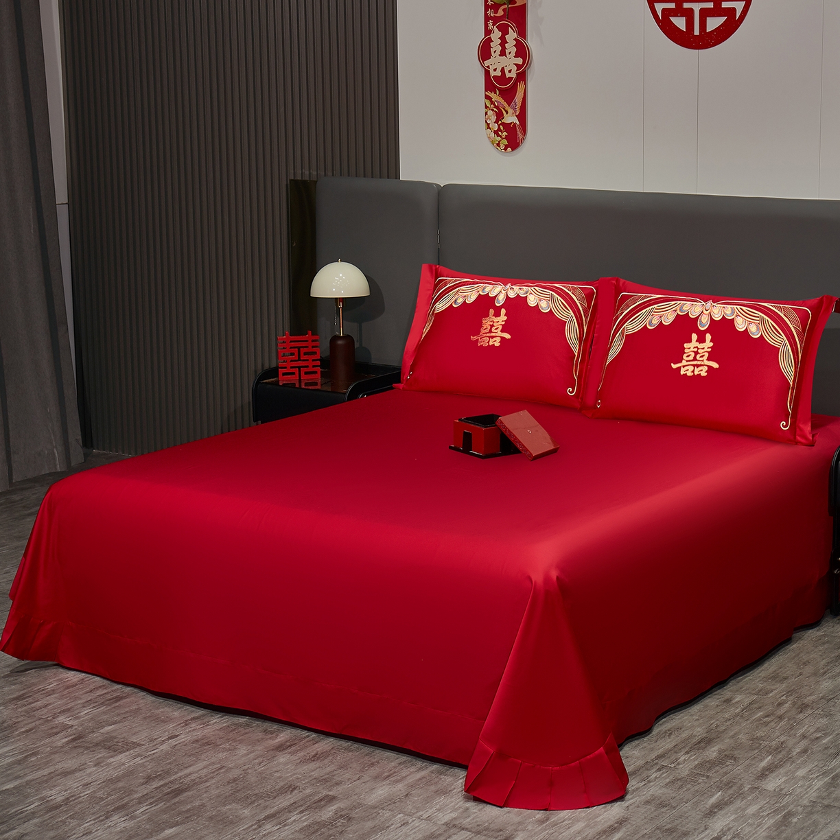 91家纺网 家纺一手货源 找家纺 浩情国际婚庆供货中心 2026新款100%全棉长绒棉纯棉婚庆四件套结婚刺绣六件套多件套长期供货 欢囍龙凤