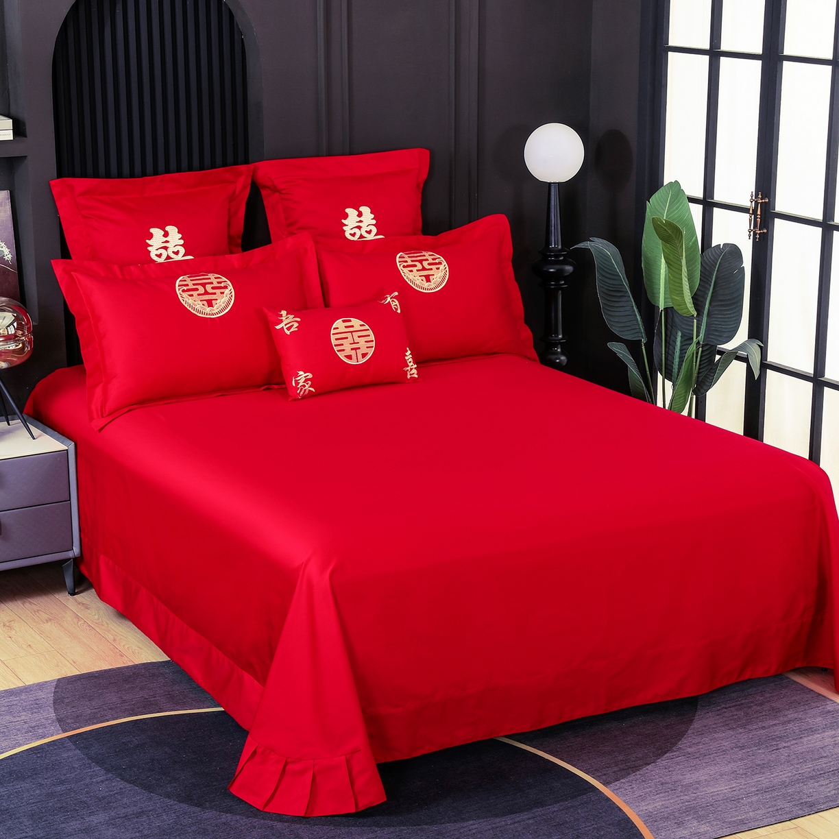 91家纺网 家纺一手货源 找家纺 浩情国际婚庆供货中心 2026新款100%全棉长绒棉纯棉婚庆四件套结婚刺绣六件套多件套长期供货 皇家婚礼-金