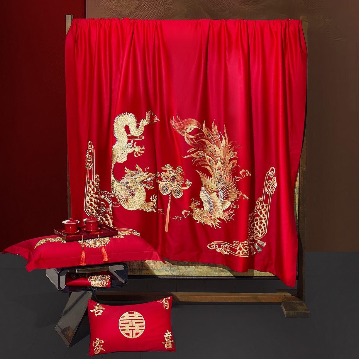 91家纺网 家纺一手货源 找家纺 浩情国际婚庆供货中心 2026新款100%全棉长绒棉纯棉婚庆四件套结婚刺绣六件套多件套长期供货 盛世龙凤