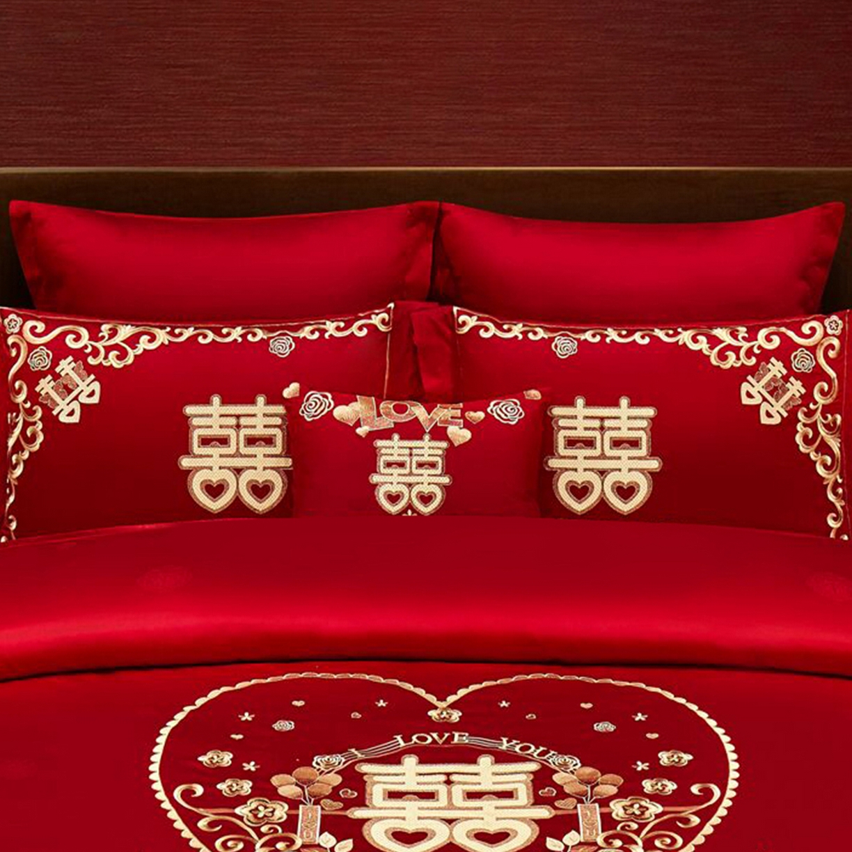 91家纺网 家纺一手货源 找家纺 浩情国际婚庆供货中心 2026新款100%全棉长绒棉纯棉婚庆四件套结婚刺绣六件套多件套长期供货 小欢喜