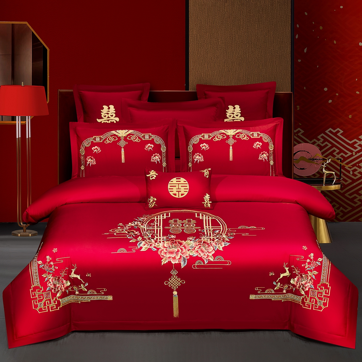 91家纺网 家纺一手货源 找家纺 浩情国际婚庆供货中心 2026新款100%全棉长绒棉纯棉婚庆四件套结婚刺绣六件套多件套长期供货 家有囍事-金