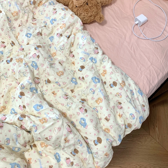 91家纺网 家纺一手货源 找家纺 源启生活 2025新款A类全棉双层纱四件套 奶芙狗粉