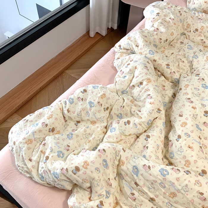 91家纺网 家纺一手货源 找家纺 源启生活 2025新款A类全棉双层纱四件套 奶芙狗粉