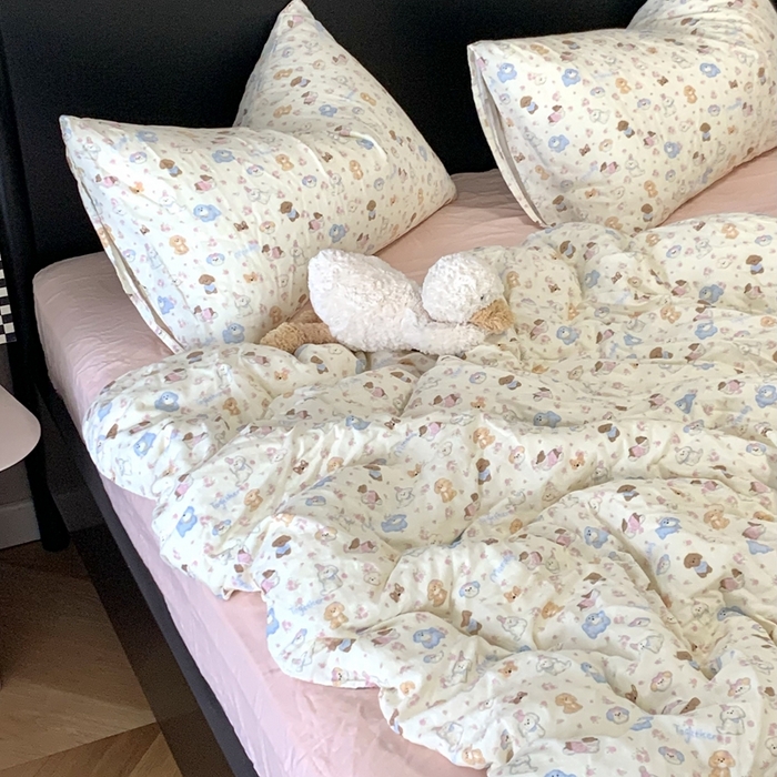 91家纺网 家纺一手货源 找家纺 源启生活 2025新款A类全棉双层纱四件套 奶芙狗粉