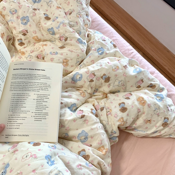 91家纺网 家纺一手货源 找家纺 源启生活 2025新款A类全棉双层纱四件套 奶芙狗粉