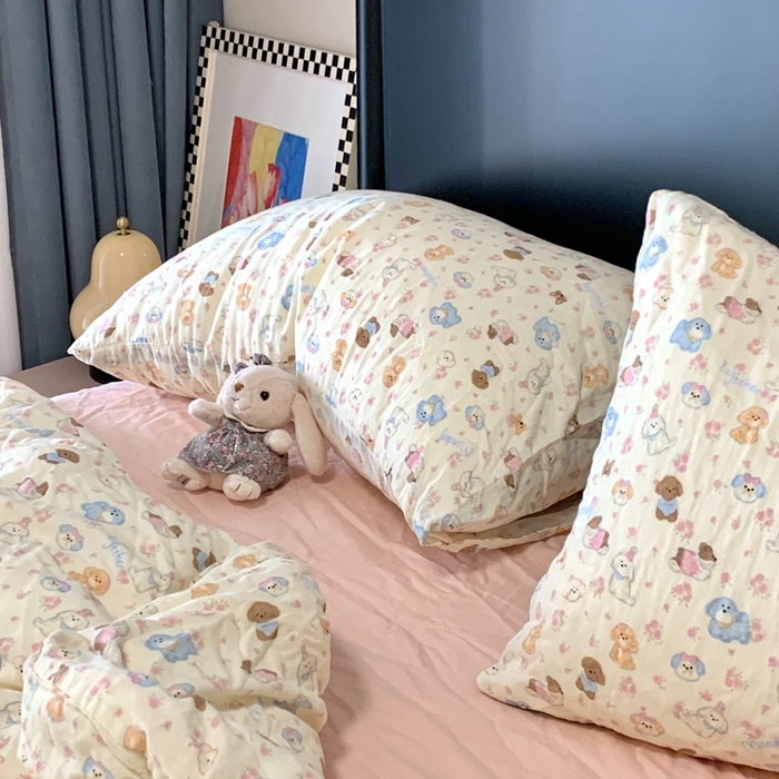 91家纺网 家纺一手货源 找家纺 源启生活 2025新款A类全棉双层纱四件套 奶芙狗粉