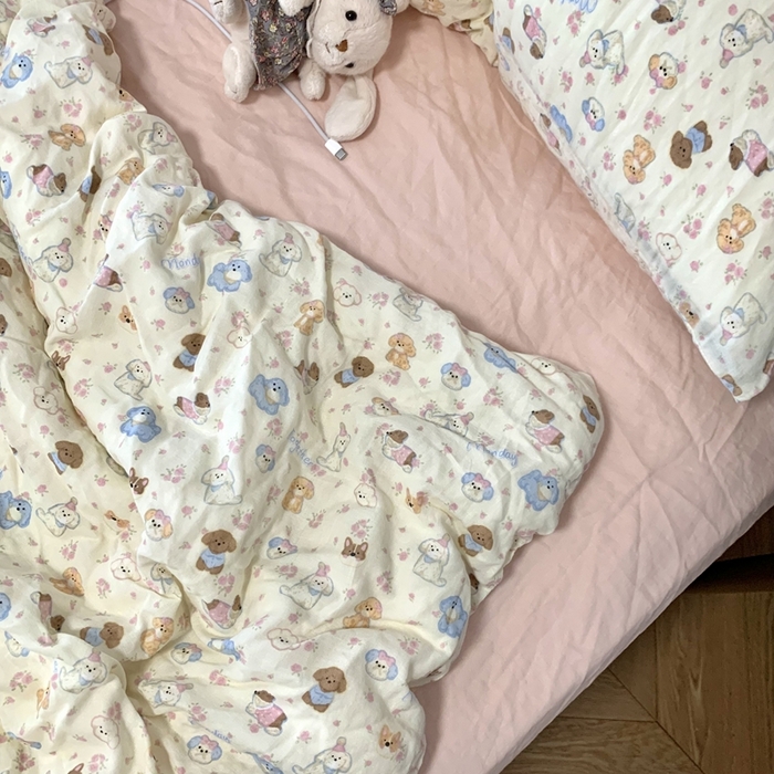 91家纺网 家纺一手货源 找家纺 源启生活 2025新款A类全棉双层纱四件套 奶芙狗粉