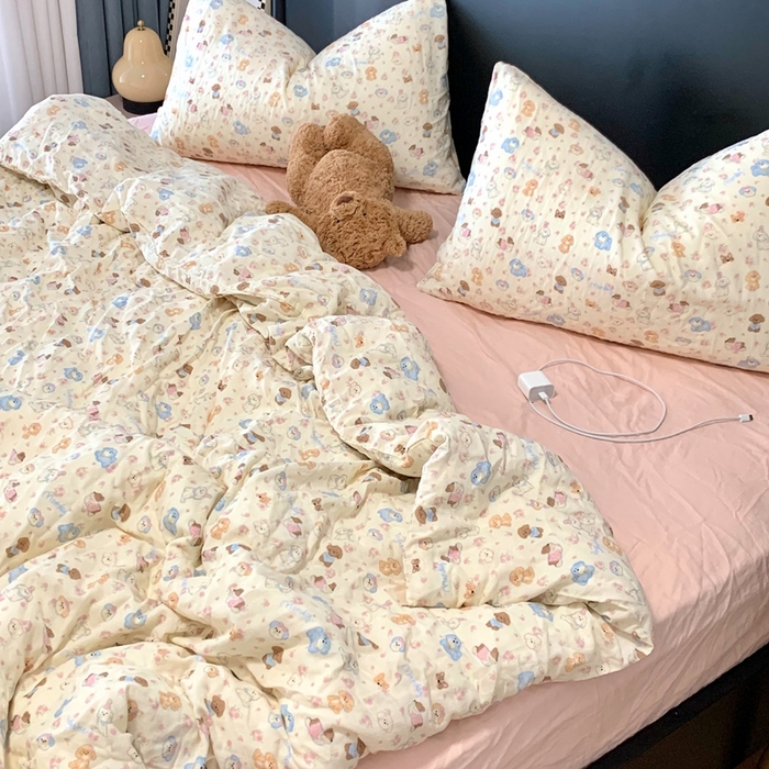 91家纺网 家纺一手货源 找家纺 源启生活 2025新款A类全棉双层纱四件套 奶芙狗粉