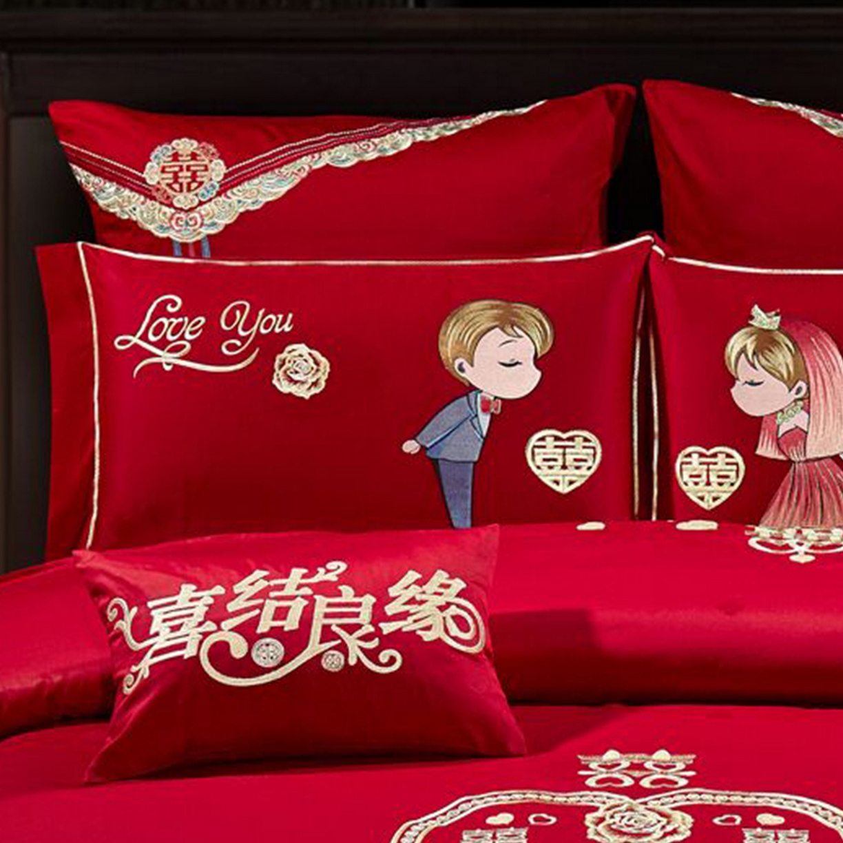 91家纺网 家纺一手货源 找家纺 浩情国际婚庆供货中心 2026新款100%全棉长绒棉纯棉婚庆四件套结婚刺绣六件套多件套长期供货 喜结连理