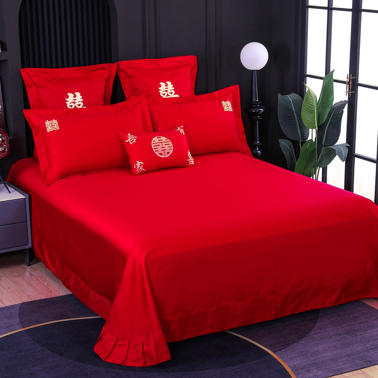 91家纺网 家纺一手货源 找家纺 浩情国际婚庆供货中心 2026新款100%全棉长绒棉纯棉婚庆四件套结婚刺绣六件套多件套长期供货 喜上加喜