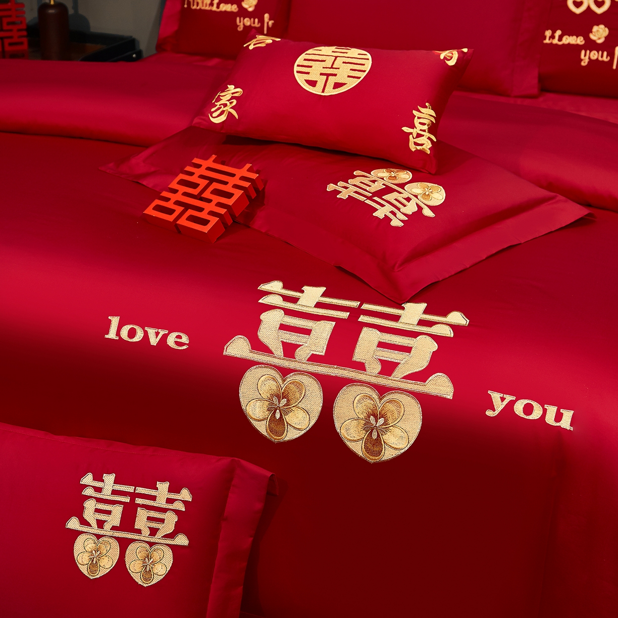 91家纺网 家纺一手货源 找家纺 浩情国际婚庆供货中心 2026新款100%全棉长绒棉纯棉婚庆四件套结婚刺绣六件套多件套长期供货 囍乐