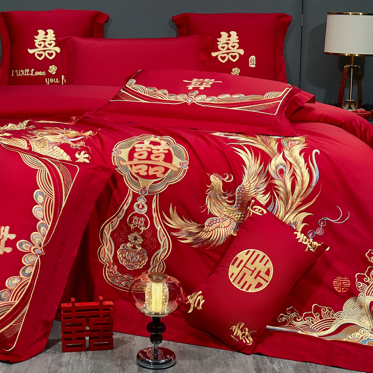 91家纺网 家纺一手货源 找家纺 浩情国际婚庆供货中心 2026新款100%全棉长绒棉纯棉婚庆四件套结婚刺绣六件套多件套长期供货 欢囍龙凤