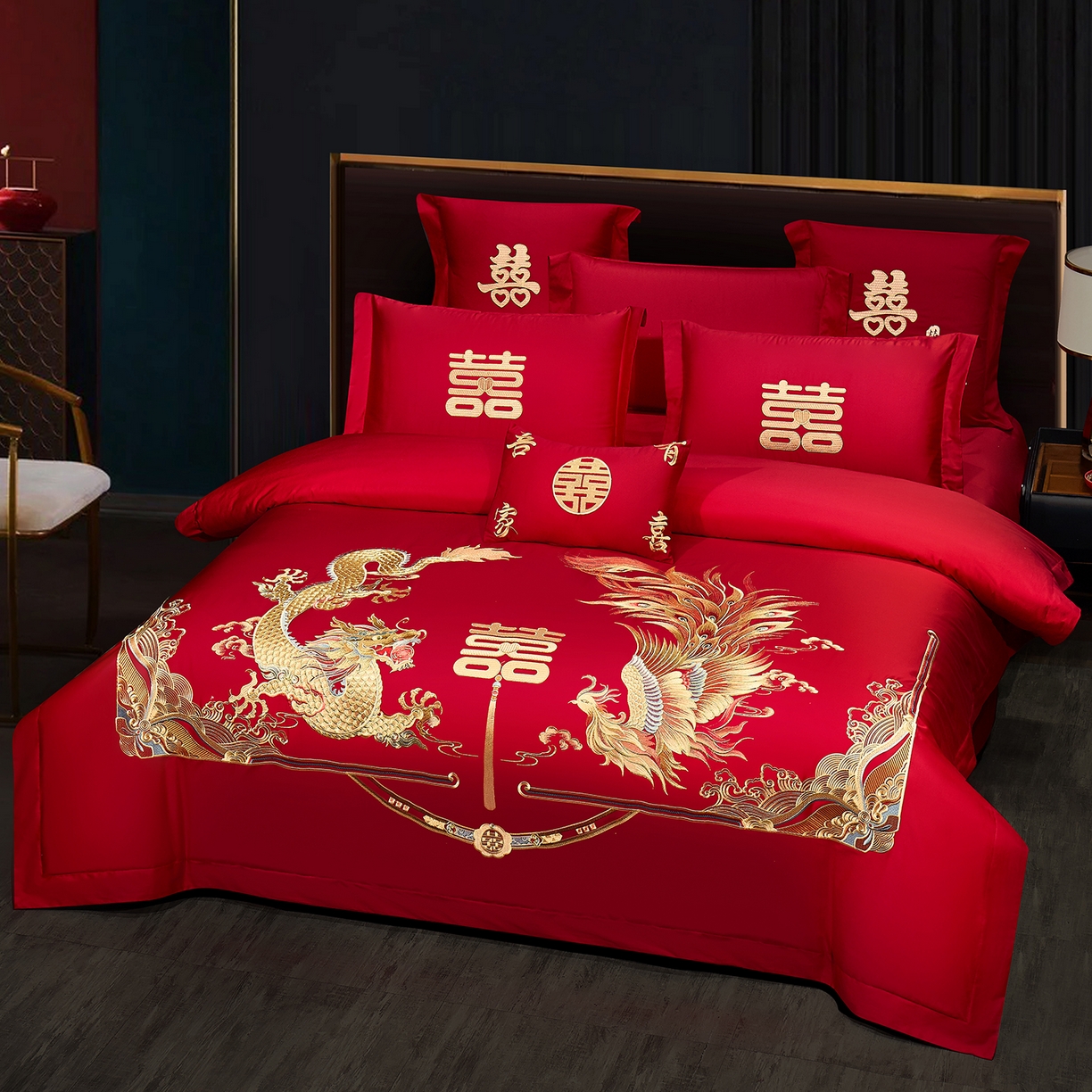 91家纺网 家纺一手货源 找家纺 浩情国际婚庆供货中心 2026新款100%全棉长绒棉纯棉婚庆四件套结婚刺绣六件套多件套长期供货 双囍龙凤