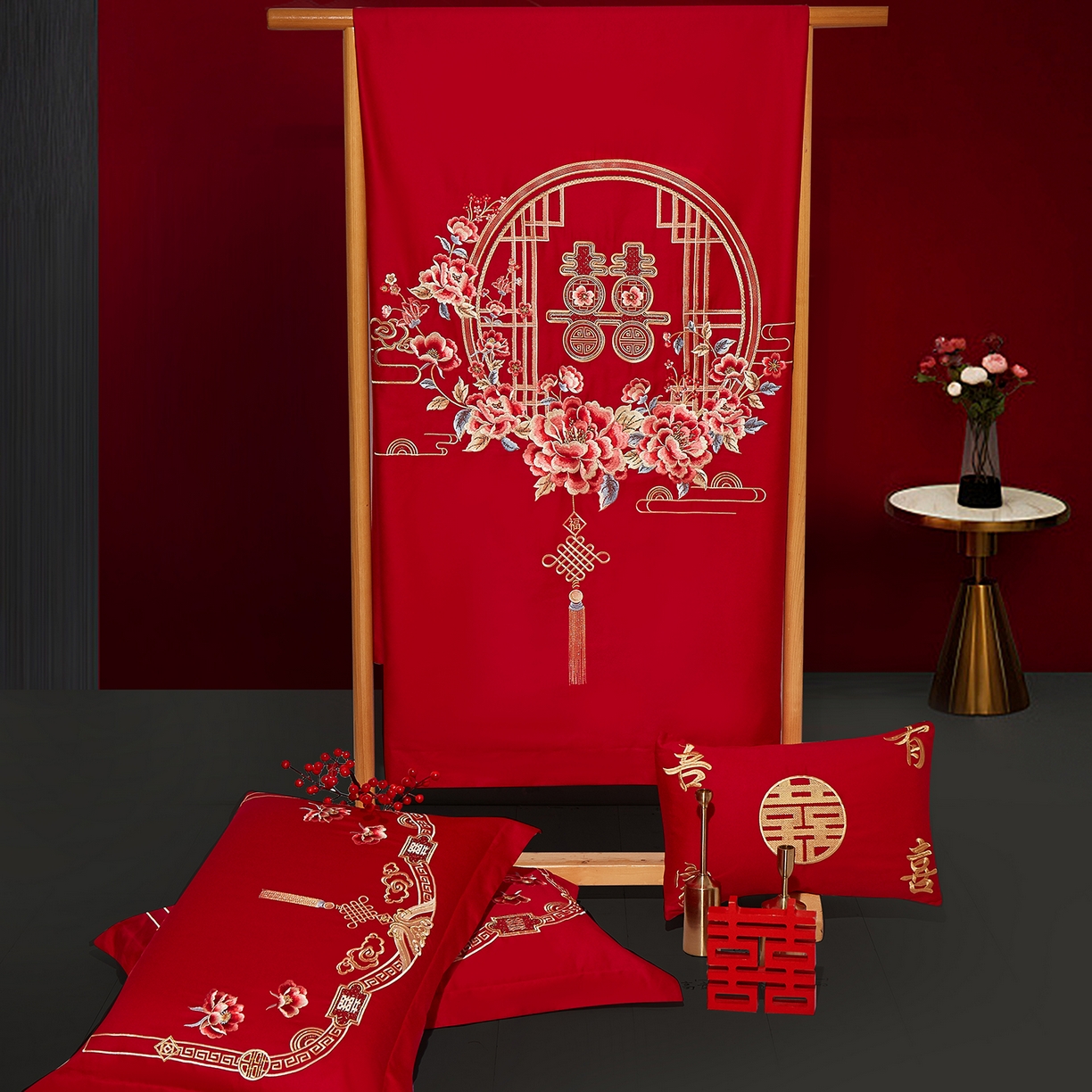 91家纺网 家纺一手货源 找家纺 浩情国际婚庆供货中心 2026新款100%全棉长绒棉纯棉婚庆四件套结婚刺绣六件套多件套长期供货 家有囍事-金