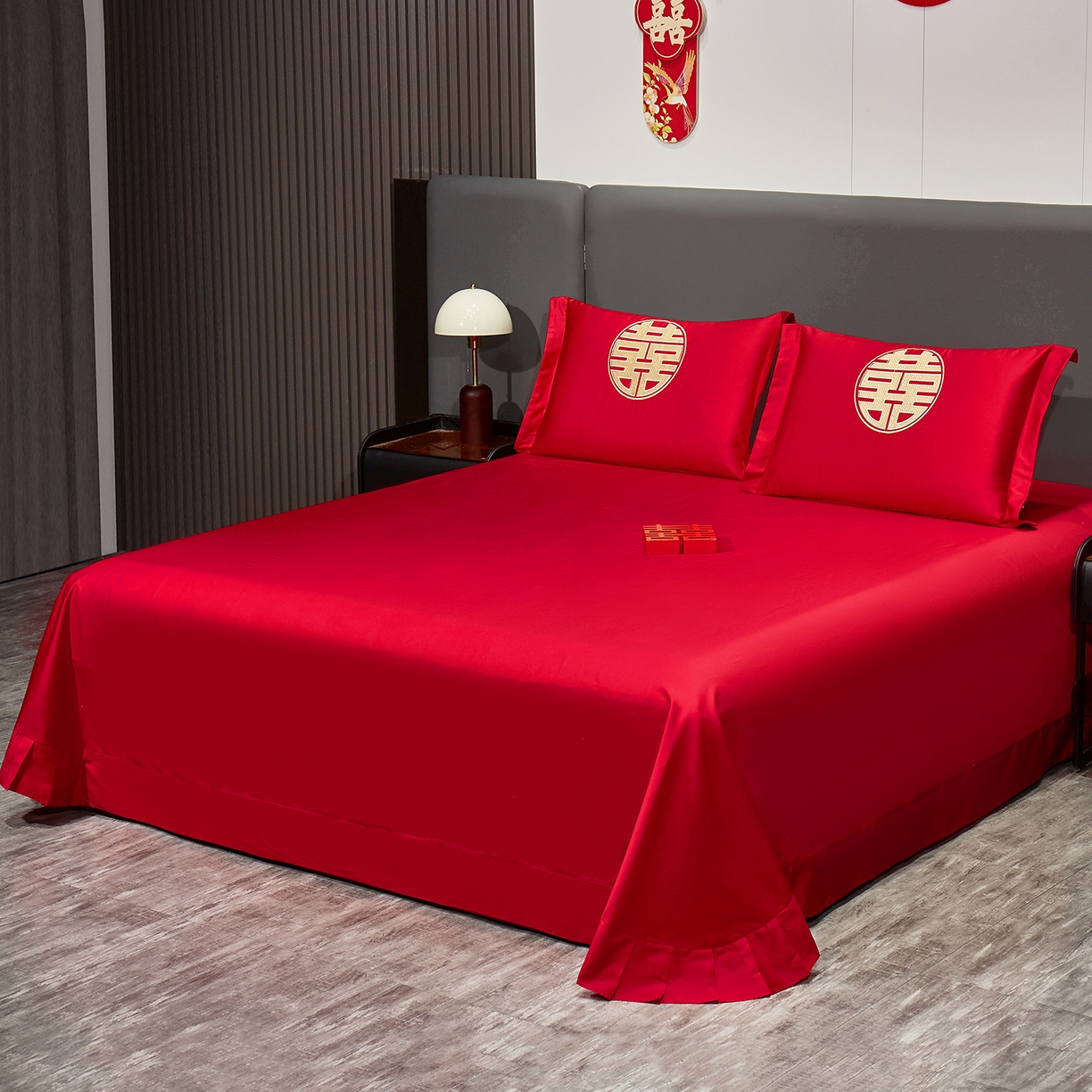 91家纺网 家纺一手货源 找家纺 浩情国际婚庆供货中心 2026新款100%全棉长绒棉纯棉婚庆四件套结婚刺绣六件套多件套长期供货 浪漫囍事-金