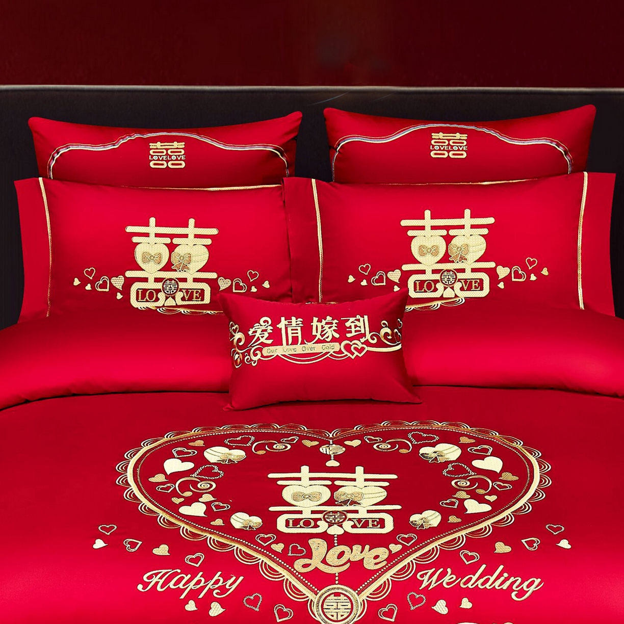 91家纺网 家纺一手货源 找家纺 （总）浩情国际婚庆供货中心 2026新款100%全棉长绒棉纯棉婚庆四件套结婚刺绣六件套多件套长期供货