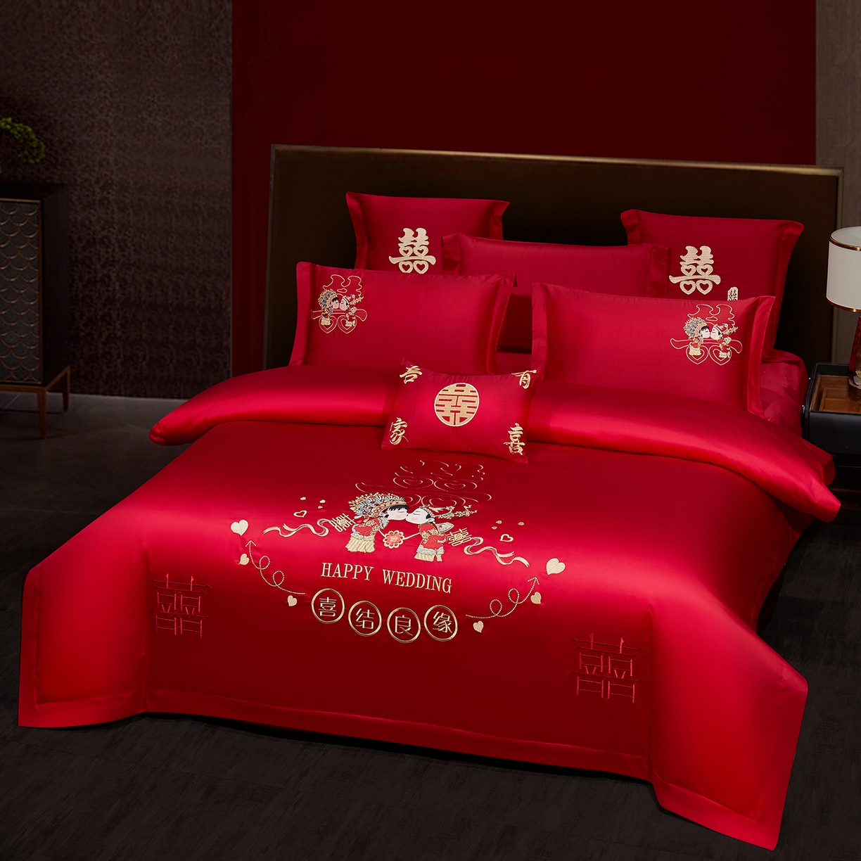 91家纺网 家纺一手货源 找家纺 浩情国际婚庆供货中心 2026新款100%全棉长绒棉纯棉婚庆四件套结婚刺绣六件套多件套长期供货 相亲相爱