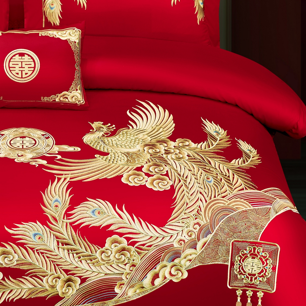 91家纺网 家纺一手货源 找家纺 浩情国际婚庆供货中心 2026新款100%全棉长绒棉纯棉婚庆四件套结婚刺绣六件套多件套长期供货 龙祥凤瑞