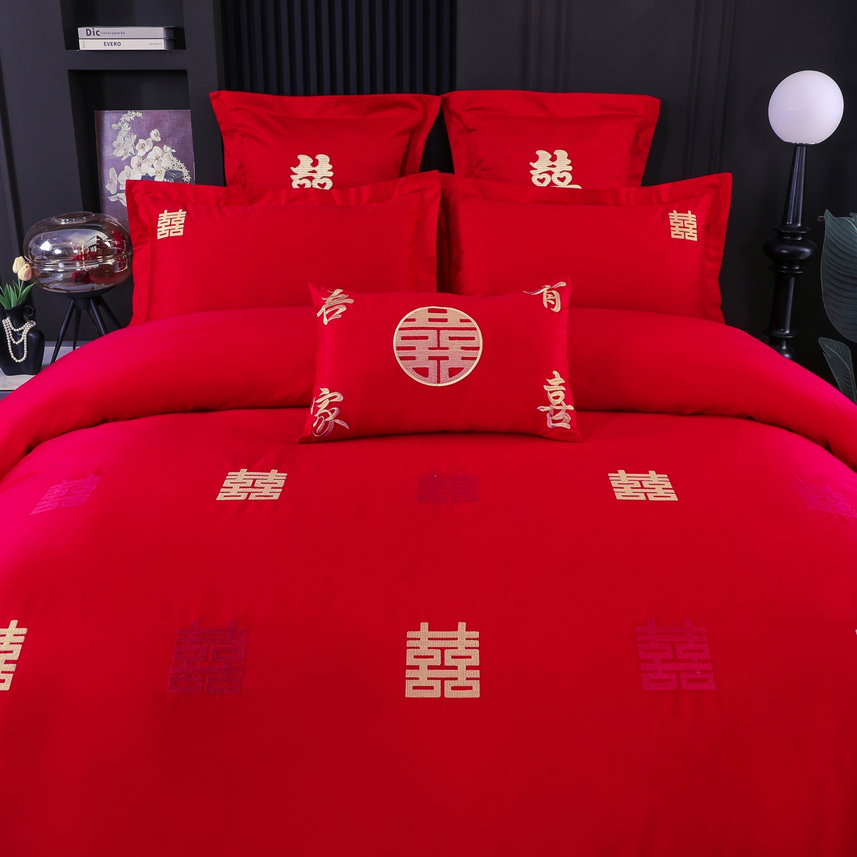 91家纺网 家纺一手货源 找家纺 浩情国际婚庆供货中心 2026新款100%全棉长绒棉纯棉婚庆四件套结婚刺绣六件套多件套长期供货 喜上加喜