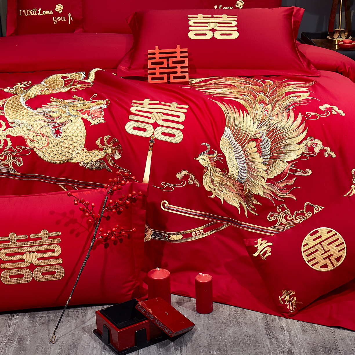 91家纺网 家纺一手货源 找家纺 浩情国际婚庆供货中心 2026新款100%全棉长绒棉纯棉婚庆四件套结婚刺绣六件套多件套长期供货 双囍龙凤